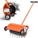 24 Inch Rolling Lawn Aerator, Heavy Duty Manual Aerator Tool, Up to 70 lbs, Push Spike Aeration Tool with 42 Spikes, Suitable for Lawns, Garden, and Yard Grass Aeration [Orange]