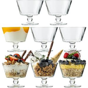 Vintage Glass Dessert Bowls, 9oz Clear Ice Cream Dessert Cups, Footed Ice Cream Bowls Glass for Sundaes, Yogurt, Breakfast, Oats, Sorbet, Ice Cream, Cocktail, Condiment, Trifle