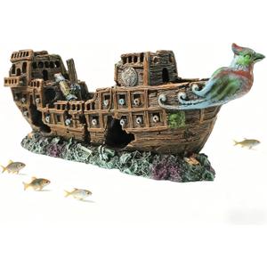 Aquarium Shipwreck Decoration,Pirate Ship Ornament Made of Resin, Eco-Friendly Sunken Ship Accessory for Freshwater & Saltwater Tanks