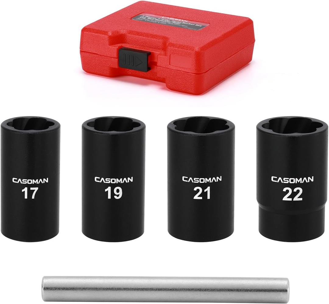 CASOMAN 5 Pieces 1/2"Dr. Twist Socket Set, Lug Nut Remover Tool Metric Bolt and Lug Nut Extractor Socket Tools