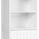 GLACER 72 Tall Storage Cabinet, Bathroom Floor Cabinet with Adjustable Shelves, Space Saving Narrow Storage Cabinet with Open Compartment & Storage Space with Door, 16 x 13.5 x 72 inches (White)