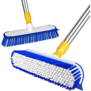 ITTAR 55" Extendable Floor Scrub Brush, 12" Wide Heavy-Duty 2-in-1 Scrub & Squeegee Deck Brush for Tile Grout Shower Floor, Kitchen, Restaurant, Patio & Garage Cleaning