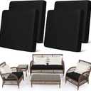 Newwiee Set of 4 Stretch Patio Cushion Covers Sofa Couch Seat Chair Slipcovers Cushion Cover Replacement Furniture Protector for Pets Washable(Black,Seat Cover,Solid)