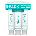 Native Fluoride Free Toothpaste, Whitening - for Adult, Kids 2+ Oral Care - Wild Mint & Peppermint Oil Flavor, 4.1oz (Pack of 3)