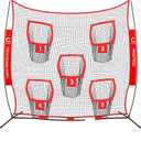 Football Throwing Net, Quarterback Training Equipment w/ 5 Target Pockets, Football Practice Training Target Net to Improve QB Throwing Accuracy, Red (Net Only)