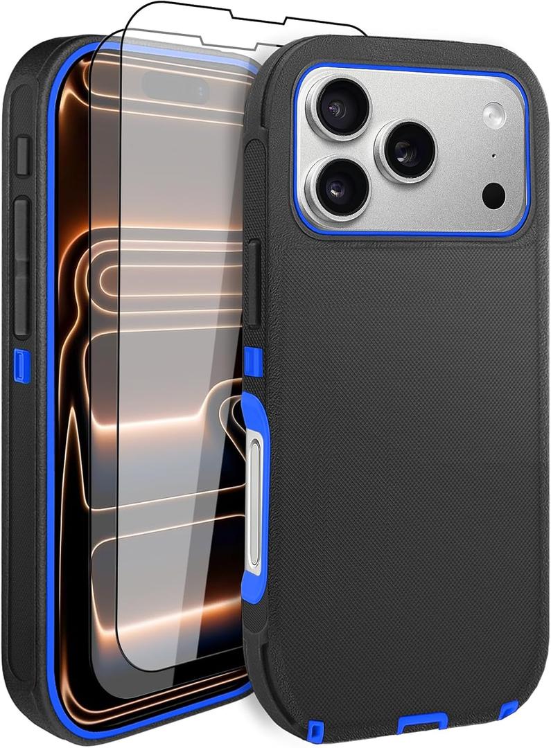 Gase for iPhone 17 Pro Max Case with 2 Screen Protector, Full Body Heavy Duty Military Grade Cover, Shockproof Drop-Proof Phone Case 6.9" (Black Blue)