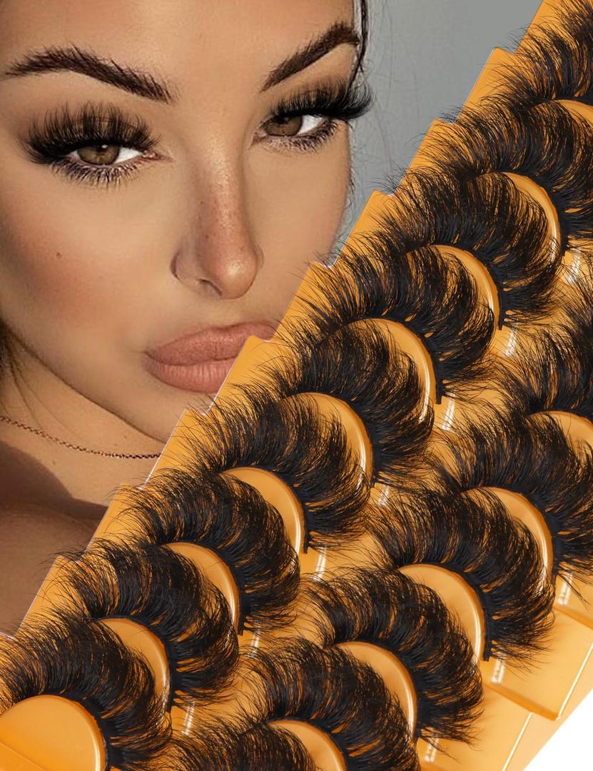Goddvenus Lashes with Spikies False Eyelashes Faux Mink Lashes Fluffy Natural Look Eyelash Fake Lashes Wispy Full 10-18mm D Curl Strip Eyelashes Pack 7 Pairs