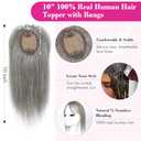REECHO Hair Toppers for Women Real Human Hair, Hair Toppers with Bangs, Topper Hair Pieces for Women with Thinning Hair, Clip In Hair Topper Top Hair Extensions 10 Inch - Light Grey