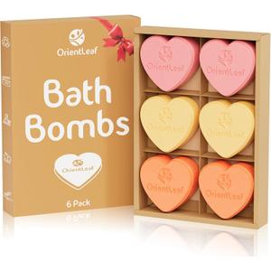 Bath Bombs for Women, Stocking Stuffers, Bath Bombs Fruit Scented Strawberry, Orange, Coconut, 6 x 2 oz