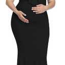 YnimioAOX Maternity Long Dress Ruffles Elegant Maxi Photography Dress Stretchy Slim Gowns for Photoshoot (Black), XL