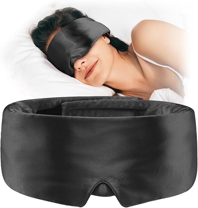 Umisleep Soft Sleep Mask, Blackout Eye Mask for Side Sleepers, Women Men Sleeping Mask, Anti-Wrinkle & Softer Than Real Mulberry Silk Eye Cover, Satin Blindfold with Adjustable Band, Black,  One Size