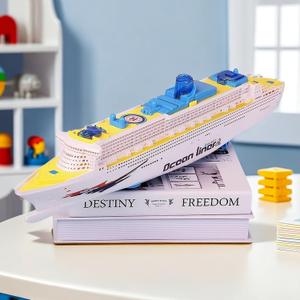 19'' Large Cruise Ship Toys for Kids Ages 3-5, Auto-Cruise Ship Toy with Flashing LED Lights & music, Omnidirectional Wheels Electric Boat Toys for Toddlers Ages 1-6, Birthday Childrens Day Gift