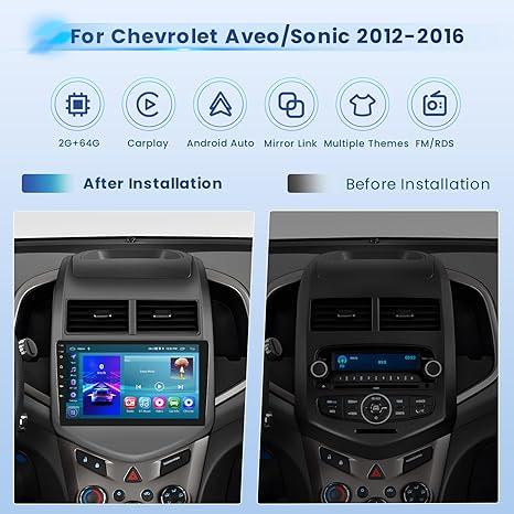 2+64G Radio for Chevrolet Aveo Sonic 2012-2016 Android 13 CarPlay Car Stereo 9'' Touch Screen Compatible with Android Auto AHD Backup Camera Bluetooth FM RDS GPS WiFi