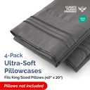 King Pillow Cases Set of 4 - Ultra Soft Hotel Quality Pillowcase Covers - Comfy, Cozy & Wrinkle Free - Shrinkage, Stain and Fade Resistant - Machine Washable Pillow Protectors - 4 Piece Set - Charcoal