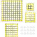 Quilting Rulers, Sewing Rulers, 4 Piece Quilting Square Templates, Acrylic Rulers with Non-Slip Rings for Sewing (3.5"X3.5", 5"X5", 6.5"X6.5", 10.5"X10.5") (Yellow)