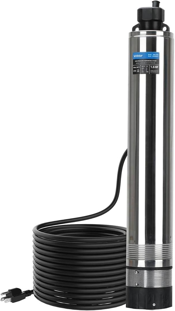 1.5HP Deep Well Pump, 2200GPH Submersible Well Pump 170FT Stainless Steel Deep Well Submersible Water Pump 72FT Power Cord High Pressure for Home Irrigation Garden Use