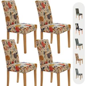 Secgo Chair Covers for Dining Room 4 Pack, Stretch Dining Chair Cover, Washable Spandex Kitchen Parsons Chair Slipcovers, Blue Chair Covers for Home or Party (Bloom Bright)