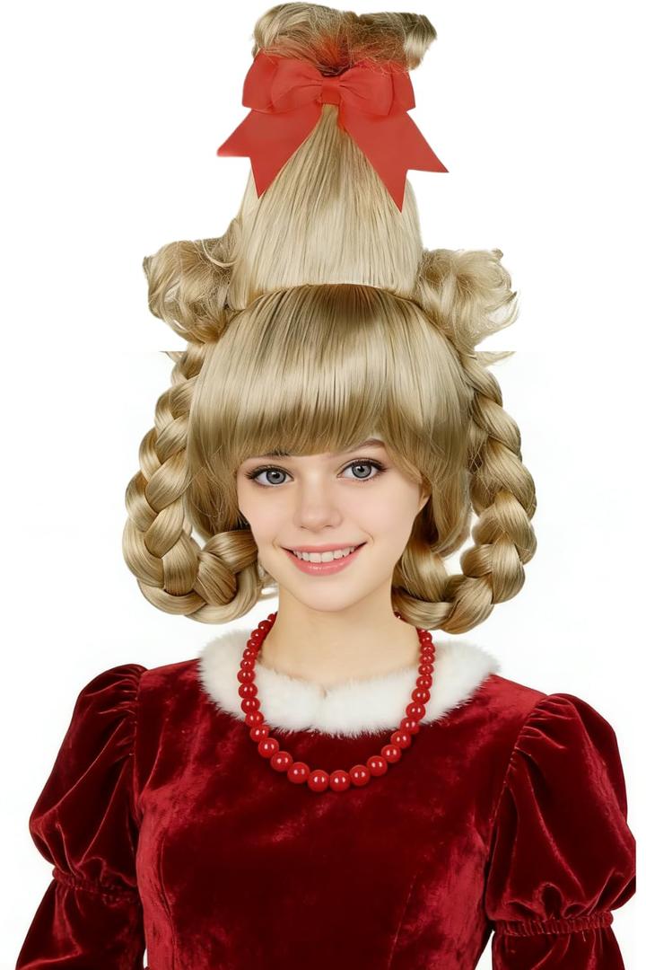 Wiggy Mermaid Blonde Braided Wig Christmas Cindy Wig Set for Halloween Christmas Costume Party
