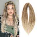 Leeven 30 Strands Double Ended Dreadlock Extensions 24 Inch Ombre Blonde 0.6 cm Width Thin DE Synthetic Dreads Hippie Wool Dreads Handmade Loc Extensions for Women Men