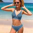KANGKANG Girls Swimsuit Bikini Set Solid Color V-Neck Two Piece Bathing Suit with Chest Pad Adjustable Straps Swimwear 11-12Y