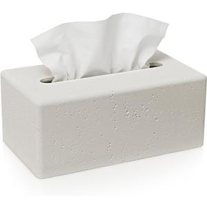 Tissue Box Cover Rectangle, Resin Decorative Facial Tissue Holder Covers Toilet Paper Holder Travertine Stone Look Paper Dispenser Home Decor for Bathroom Bedroom Living Room Office - Off White