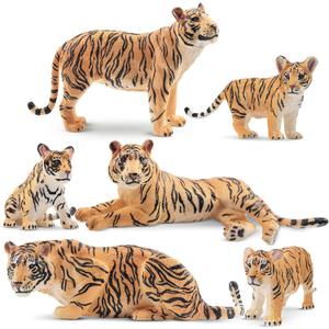 Toymany 6PCS Realistic Tigers Figurines with Tiger Cubs, 2-6" Jungle Animals Figures Family Set, Educational Toy Cake Toppers Christmas Birthday Gift for Kids Toddlers