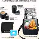 Pawtong Lunch Box Set with Bento Box Container, 17OZ Stainless Steel Food Soup Thermo, Kids Water Bottle & Portable Insulated Lunch Bag Leakproof, Hot/Cold Retention for School, Travel (Black)