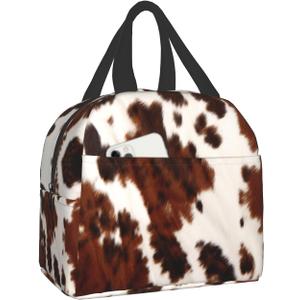 Nerxy Insulated Lunch Bag 8x5x8.5inch Cow Skin Print Lunch Box Abstract Africa Animal Farm Fashion Reusable Meal Portable Container Tote for Woman Men Kids Adults Work School Travel Office Picnic