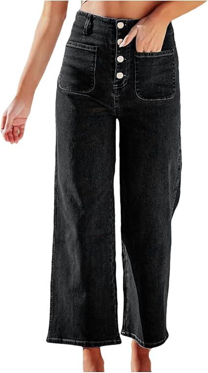 Women's Jeans Double Breasted Stretch Jeans High Waist and Slim Washed Straight Pants, Size: M/L