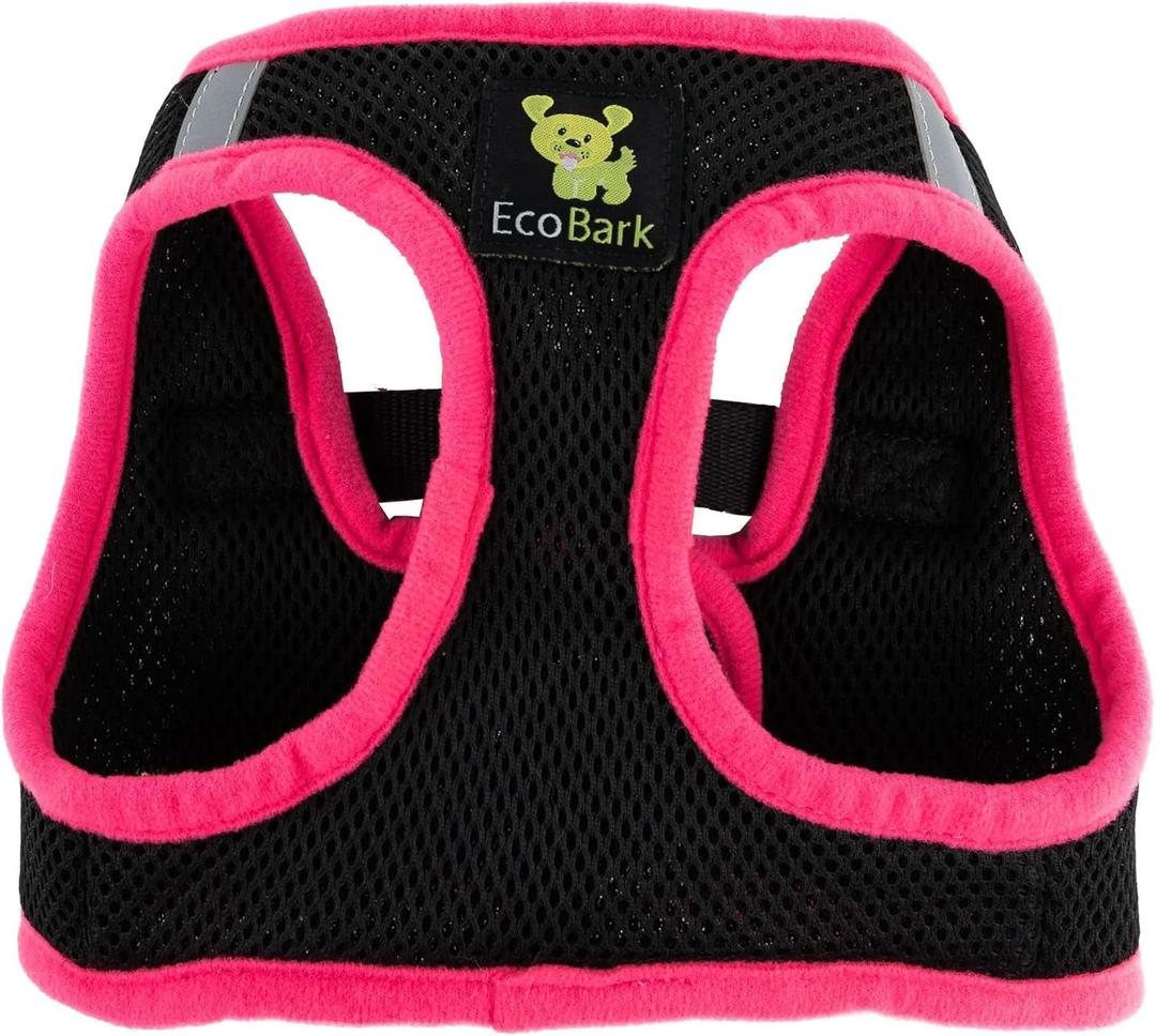 EcoBark Step in Dog Harness - Eco-Friendly Small Breed Dog Harnesses for XS and Small Dogs - Reflective and Adjustable Mini Body Halter Vest - Soft Mesh Toy Breed Harness (Black and Pink, Small)