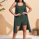 Womens Shorts Set 3 Piece Lounge Outfits Set Ribbed Long Cardigan Crop Tank Casual Sets