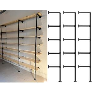 Kaler Industrial Pipe Shelves, 3-Set 5-Tier 68" Tall, 12" Depth,DIY Open Bookshelf Bookcase, Wall Mount Vintage Retro Shelving, Rustic Farmhouse Pantry Kitchen Storage,Black Shelf Brackets