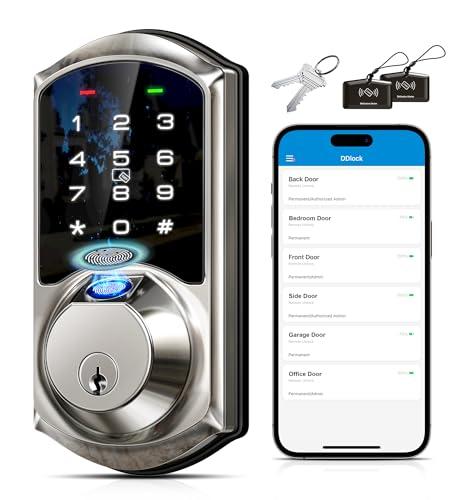 Veise VE07 Fingerprint Smart Door Lock, 7-in-1 Keyless Entry Deadbolt with App Control, Electronic Digital Touchscreen Keypad, Biometric Smart Locks for Front Door, Auto Lock, Satin Nickel