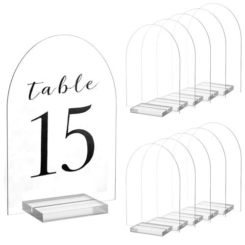 MAQUITA 10 Pack Clear Arch Acrylic Sign with Stand, DIY Arch Sign Blank, 5x7 Inch Clear Acrylic Holder for DIY Name Card, Event&Party Decoration, Wedding Table Numbers