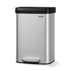 Garvee 13.2 gal / 50 L Stainless Steel Trash Can with Lid, Large Garbage Can for Kitchen, Rustproof Step-on Kitchen Metal Trash Bin with Liner Rim, Rear Handle, Soft Close Plastic Lid, Silver