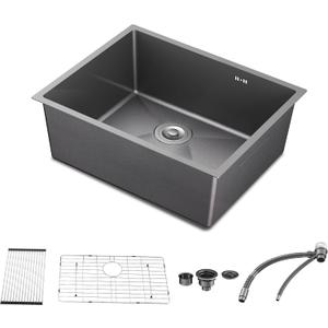 24 x 18 Inch Undermount Kitchen Sink, Black Stainless Steel Single Bowl