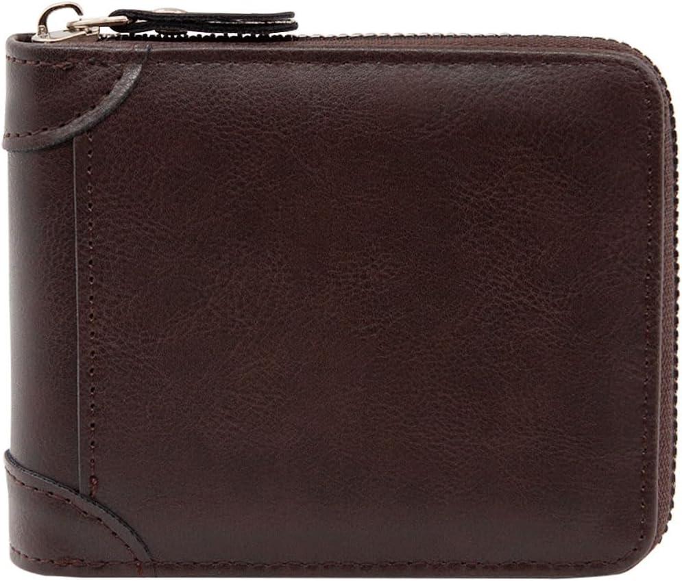 LJCZKA Mens Leather Zipper Wallet RFID Large Capacity Bifold Multi-card Holder Wallets Coin Cash Purse with ID Window (Coffee)