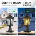 18.5" Black Solar Powered Outdoor Post Light Fixture with Remote Control, Dusk to Dawn LED Pole Lamp Waterproof Exterior Pillar Lantern Post Lighting for Pathway Garden Patio Gargae