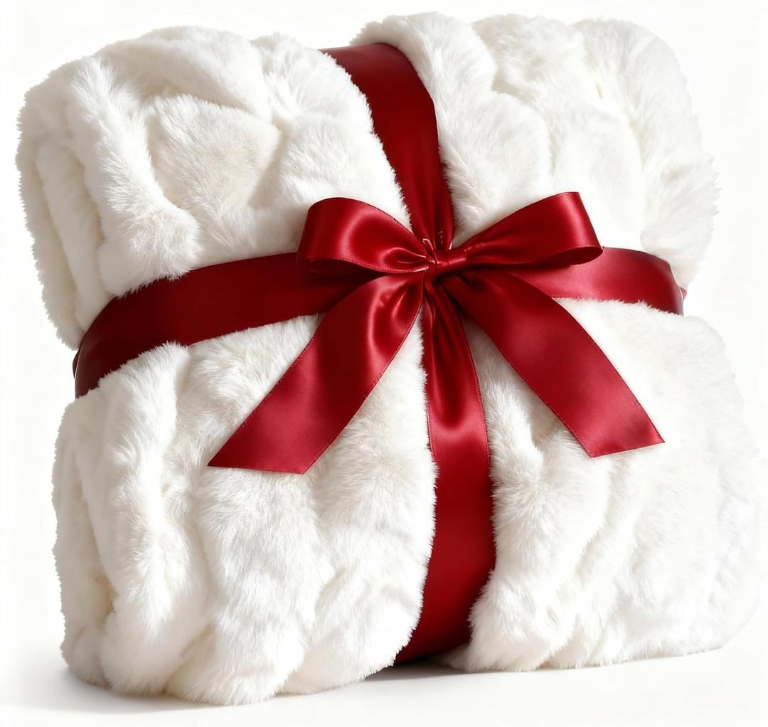 Fluffy Throw Blanket Queen Size - Faux Fur Throw for Couch or Bed - Ultra Plush Soft Extra Thick Faux Fur Rabbit Blanket - Comfy, Warm & Breathable - Luxury Minky Tie Dye Bedding - 90" x 90", White