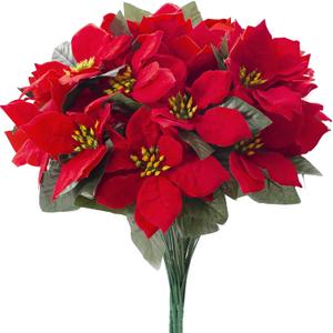 WOBUBU Poinsettias Artificial Christmas Flowers Bouquet 6 Pack 14 Red Velvet Poinsettia Flowers for Home Porch Xmas Tree Garden Indoor Outdoor Christmas Decorations Red
