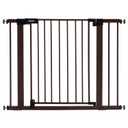 BABELIO 29-40" Metal Baby Gate with Black Wood Pattern, Auto Close Dog Door for The HouseStairs and Doorways, Pressure Mounted Pet Barrier, with Wall Protectors and Extenders