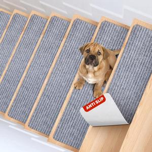 MBIGM 8" X 30" (15 in Pack) Non-Slip Carpet Stair Treads Non-Skid Safety Rug Slip Resistant Indoor Runner for Kids Elders & Pets with Reusable Adhesive - Light Gray - Carpet Pads for Stairs