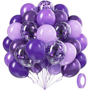 60pcs Purple Balloons 12inch with Metallic Pastel Dark Purple Confetti Balloons for Purple Birthday Wedding Baby Shower Party Decorations
