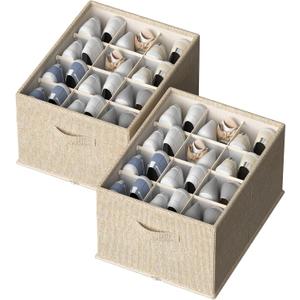 FHSQX 2 Pack Shoe Organizer for Closet,Foldable Shoe Organizer,Fits up to 24 Pairs,Storage Containers With Bottom Support for Shoes | Foldable, Fits up to 24 Pairs, With Bottom Support, for Shoes 16.5*12.6*9.5In