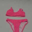 Limeeke Women One Shoulder Bikini Set Ribbed Textured Two Piece Swimsuit High Cut Cheeky Bathing Suit (Pink) M