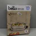 bella Make & Take Electric Skillet, Fits-anywhere kitchenware, EverGood Ceramic Coating, Adjustable Temperature & Dishwasher-Safe Tempered Glass Lid, Cast Aluminum Base, 1200 Watt, Oatmilk