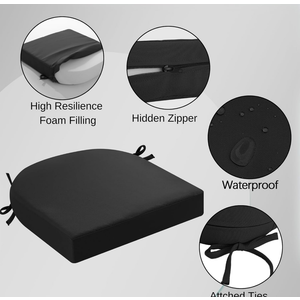 idee-home Outdoor Chair Cushions Set of 4, Thick 17" x 17" x 3" Patio Chair Cushions for Outdoor Furniture Waterproof with Ties, Seat Cushion, Patio Chair Pads Dining Chair Black