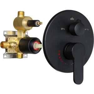 3 Way Shower Diverter Valve Wall Mount Pressure Balancing Shower Diverter Mixing Valve 3 Way Replacement Brass Mixer Kit Matte Black