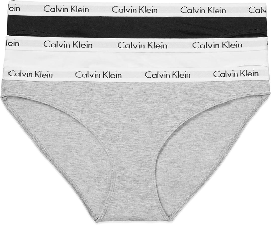 Calvin Klein Women's Carousel Logo Cotton Stretch Bikini Panties, 3 Pack (Medium, Black/White/Grey Heather)