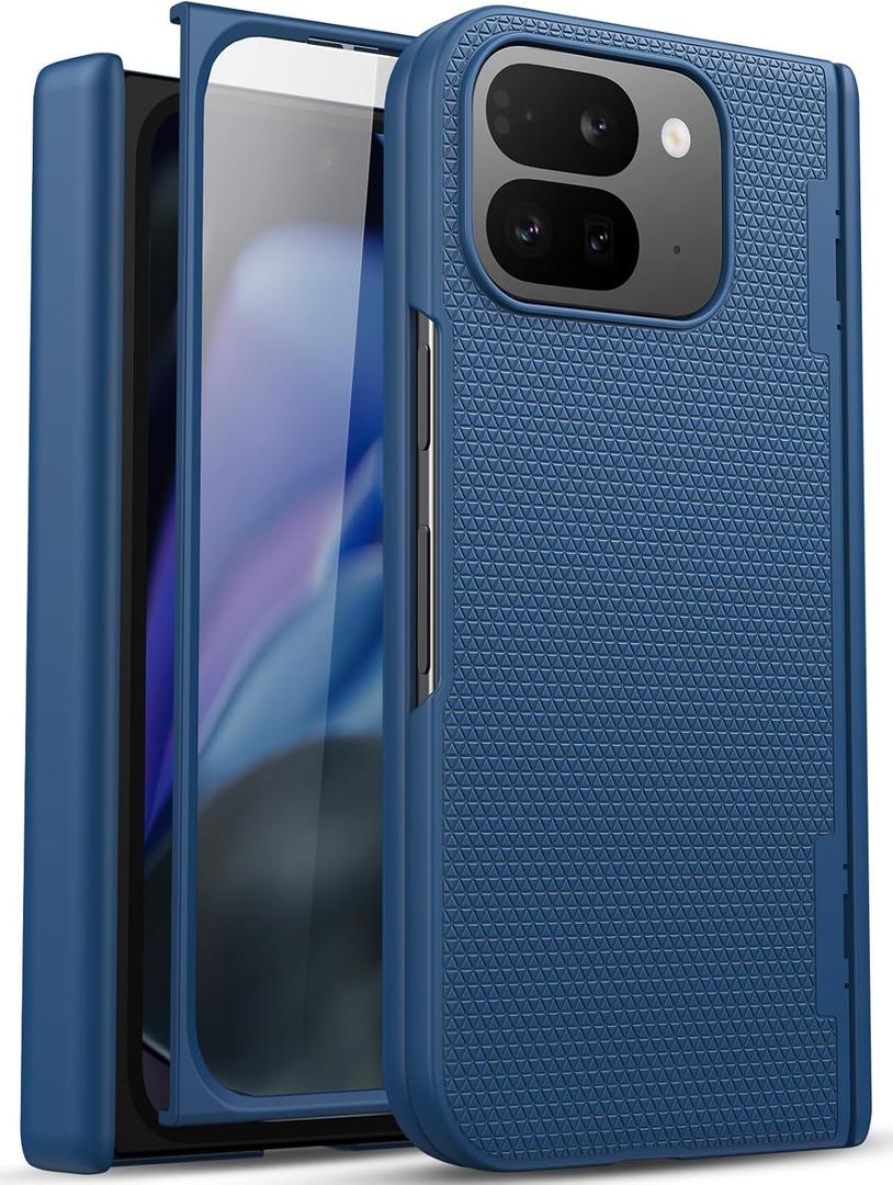 for Google Pixel 9 Pro Fold Case with Screen Protector & Hinge Protection, [Support Wireless Charging] Slim Fit Anti-Skid Texture Ultra Thin Protective Phone Case for Pixel 9 Pro Fold, Blue